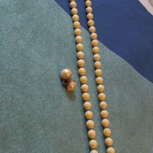 Vintage Cream Color & Gold Tone Beaded Necklace and Clip Earrings Granny Chic